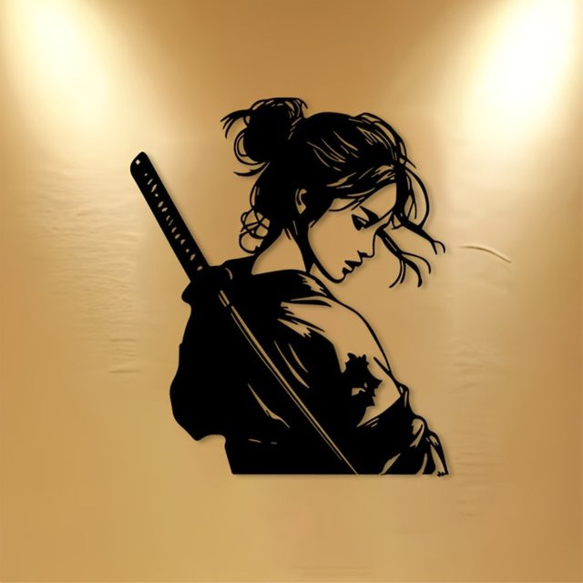 CIFBUY Japanische Samurai-Frau Metall-Wandkunst in Schwarz - Bild 1