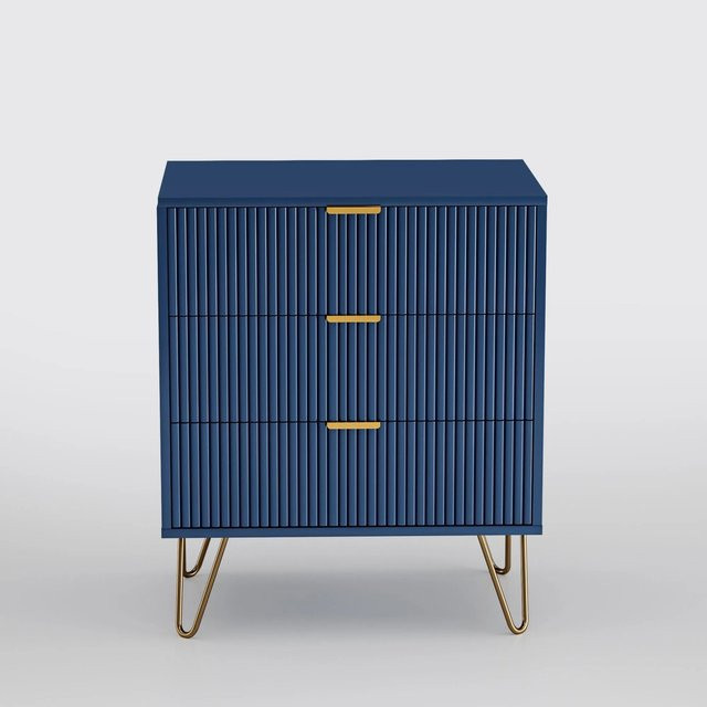PXloue Nachttisch und Sofatisch mit 3 Schubladen in Blau, B/T/H: 60 x 40 x 70 cm - Bild 1