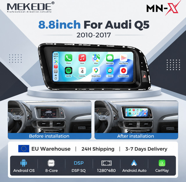 Navifly Autoradio mit Navigationssystem für Audi Q5 8R 2009-2017, 8,8 Zoll Mediaplayer in Schwarz mit CarPlay, Android Auto, Bluetooth und Wi-Fi - Bild 1