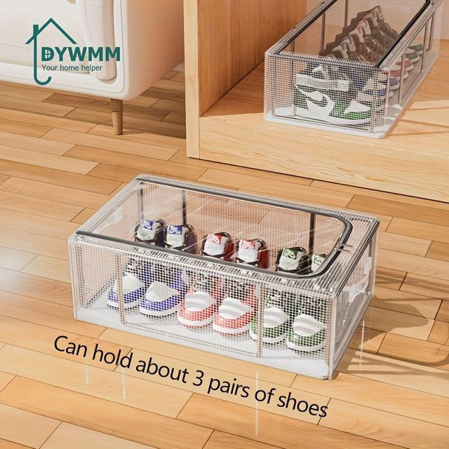 XYNN Faltbare Schuhaufbewahrungsbox aus transparentem PVC mit Metallrahmen, Platzsparender Unterbett-Organizer für Schuhe und Kleidung, B/T/H: 40 x 30 x 15 cm - Bild 1