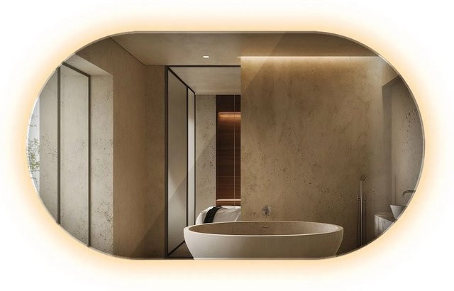 Wallfluent Ovaler LED-Spiegel mit warmweißem Licht 3000K für Bad und Schminkbereich, Breite: 58 cm, Höhe: 100 cm - Bild 1