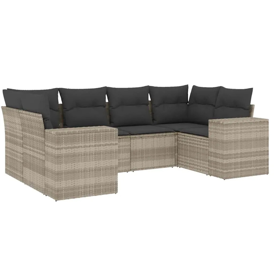vidaXL 6-teilige Garten-Sofagarnitur in L-Form aus PE-Rattan und pulverbeschichtetem Stahl, Hellgrau, inklusive Sitz- und Rückenkissen - Bild 2