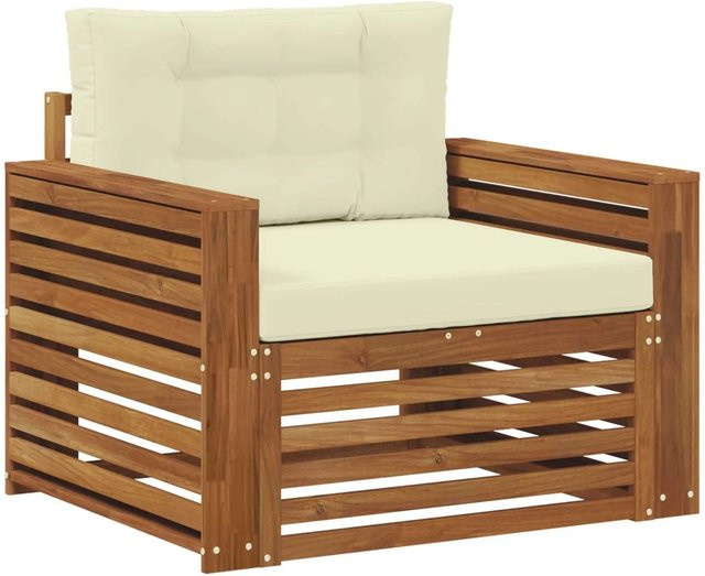 vidaXL Outdoor-Sofagarnitur aus massivem Akazienholz mit Polsterkissen in Beige - Bild 1
