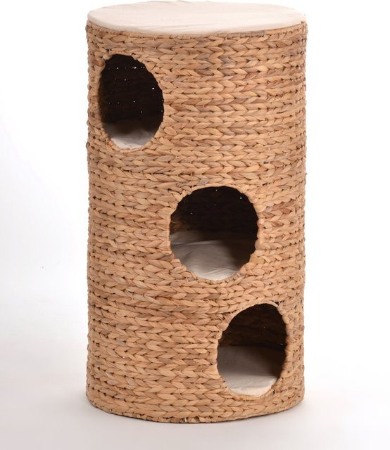 Rohrschneider Katzentonne Oxana Kratzbaum mit Kuschelhöhle aus Wasserhyazinthe in Beige und Braun, B/T/H: 125,9 x 73,0 x 40,0 cm - Bild 1