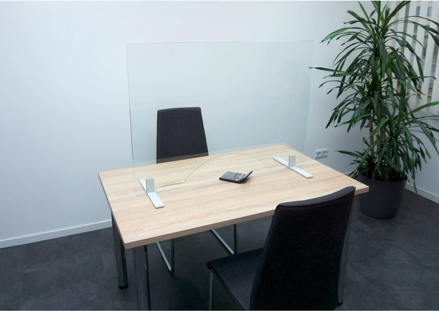 Skyscope Hygiene Schutzglas Set in Grau und Transparent mit Durchreiche und 2 Standfüßen, B: 100 cm, H: 70 cm, Standfußhöhe: 35 cm - Bild 1