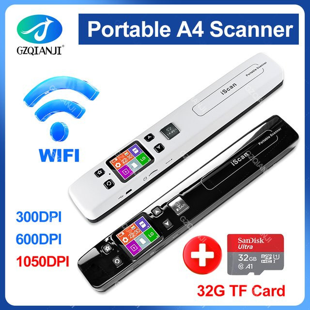 ISCAN Mini Tragbarer A4-Dokumentenscanner in Weiß mit Wifi, USB-C und 32GB TF-Karte, 1050 dpi, Handheld Scanner für JPG und PDF - Bild 1