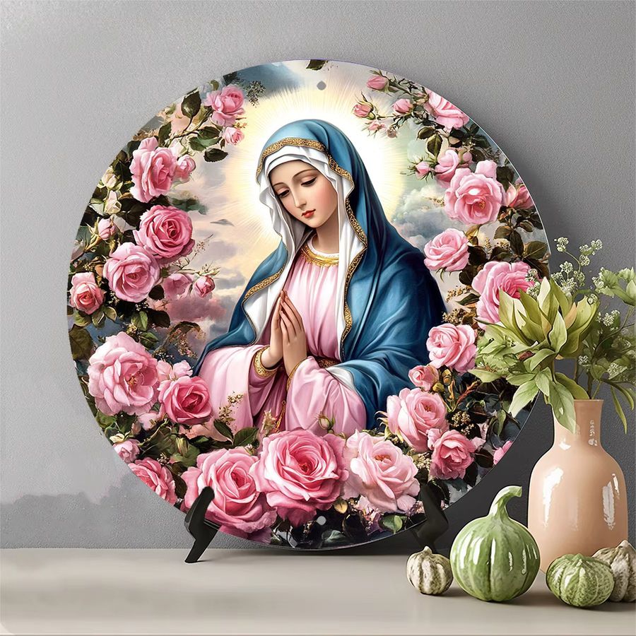 Rundes Wanddekoration-Schild Jungfrau Maria von Potdemiel im Vintage-Stil aus Aluminium, Durchmesser: 20,3 cm - Bild 3