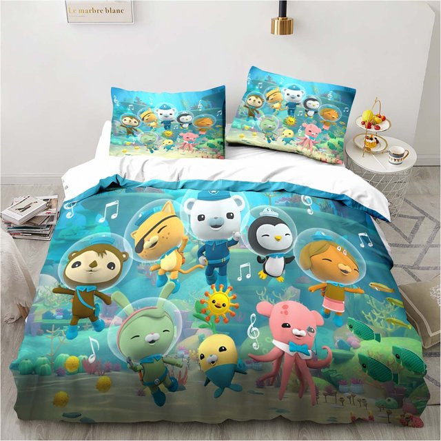 Octonauts Bettwäsche-Set für Kinder, dreiteiliges Set aus Bettbezug und Kissenbezug in Blau, B/H: 135 x 200 cm - Bild 1