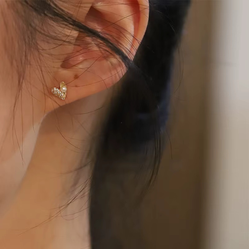 Anenjery Ohrstecker, Silber Farbe, Mikro Zirkon, Liebe Herz, Perle, Damen - Bild 4