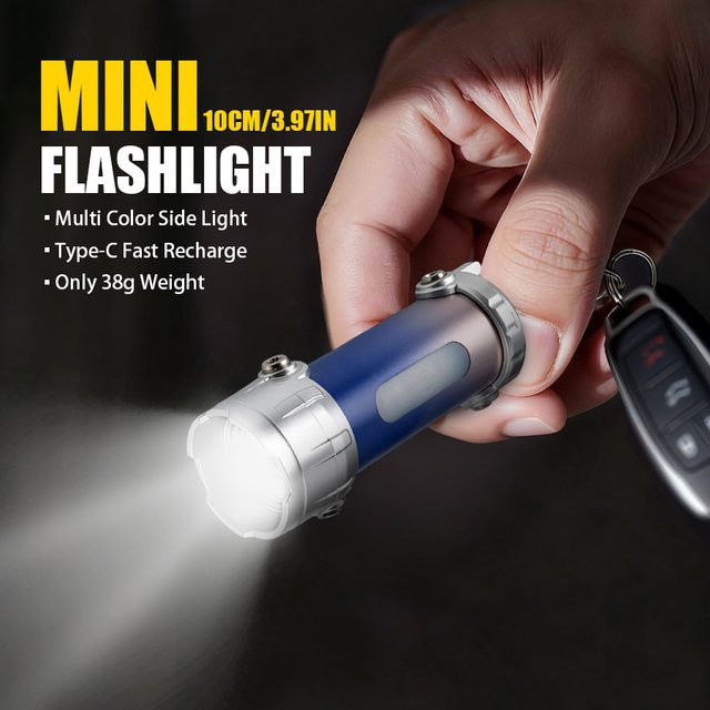 Heinast Mini-LED-Schlüsselanhänger-Taschenlampe mit Haken und RGB-Licht in Silber - Bild 1