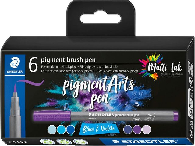 STAEDTLER Pigment Brush Pen Set in Blau und Violett, 6er-Set - Bild 1