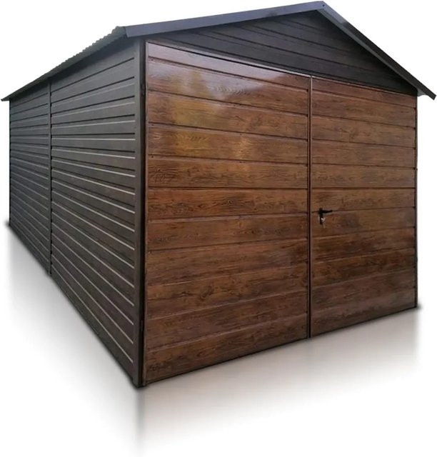 Liderstal Einzelgarage Premium aus Trapezprofilblech mit Satteldach und Doppelflügeltor in Holzoptik Braun, B: 500 cm, H: 260 cm, T: 300 cm - Bild 1