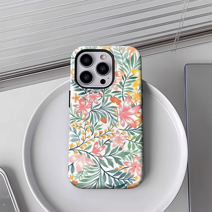 Handyhülle mit buntem Blumenmuster für Apple iPhone 11 bis iPhone 17 Pro Max Plus, doppelschichtige Rückseite, mehrfarbig - Bild 3