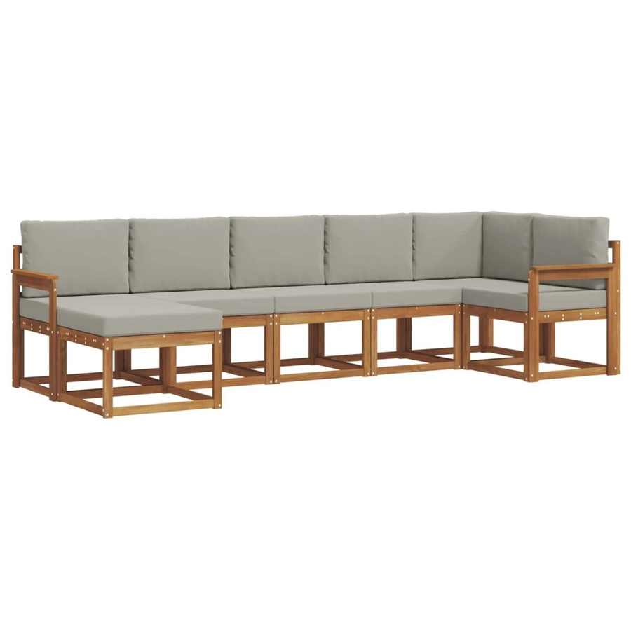 vidaXL Outdoor-Sofagarnitur 7-tlg. aus massivem Akazienholz in Natur und Hellgrau mit L-Form und Kissen - Bild 2