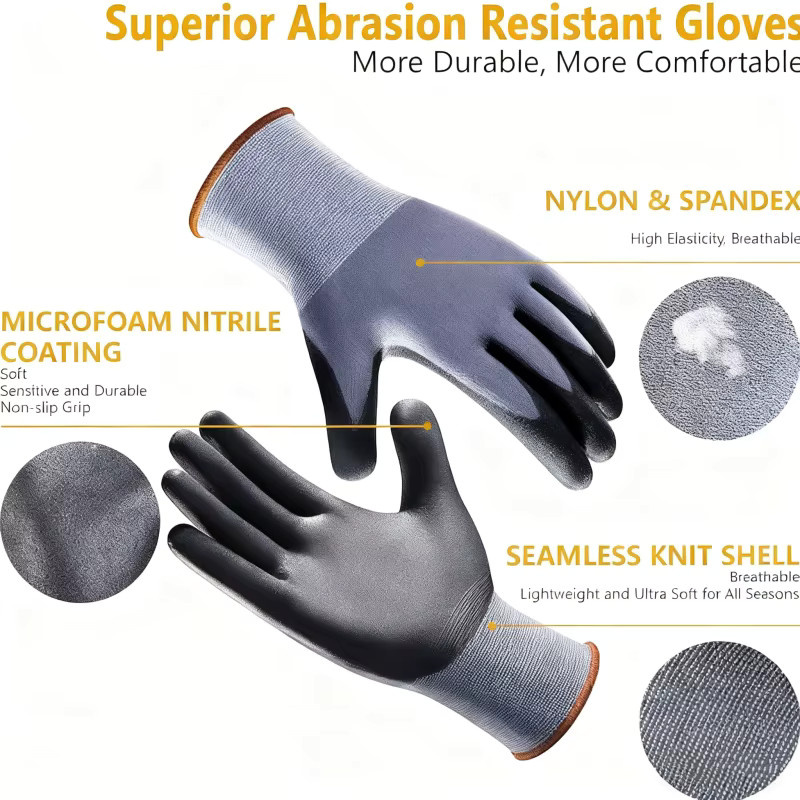 YUMARCH Sicherheits-Arbeitshandschuhe aus Nylon mit Nitril-Beschichtung in Grau, 6er-Pack - Bild 2