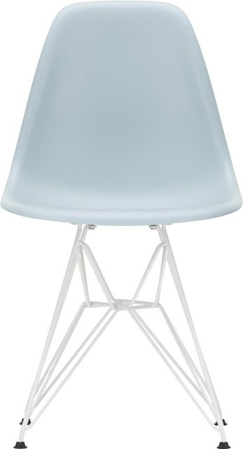 Vitra DSR Eames Plastic Side Chair mit weißem Gestell und eisgrauer Sitzschale aus Kunststoff inklusive Filzgleitern für Hartböden - Bild 1
