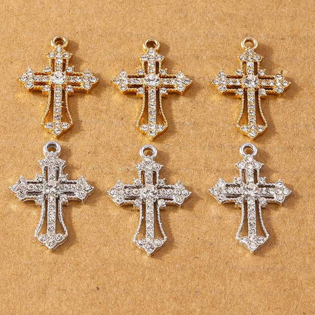 Tenande Kreuz-Charms-Anhänger, Messing, Kristall, Unisex - Bild 1