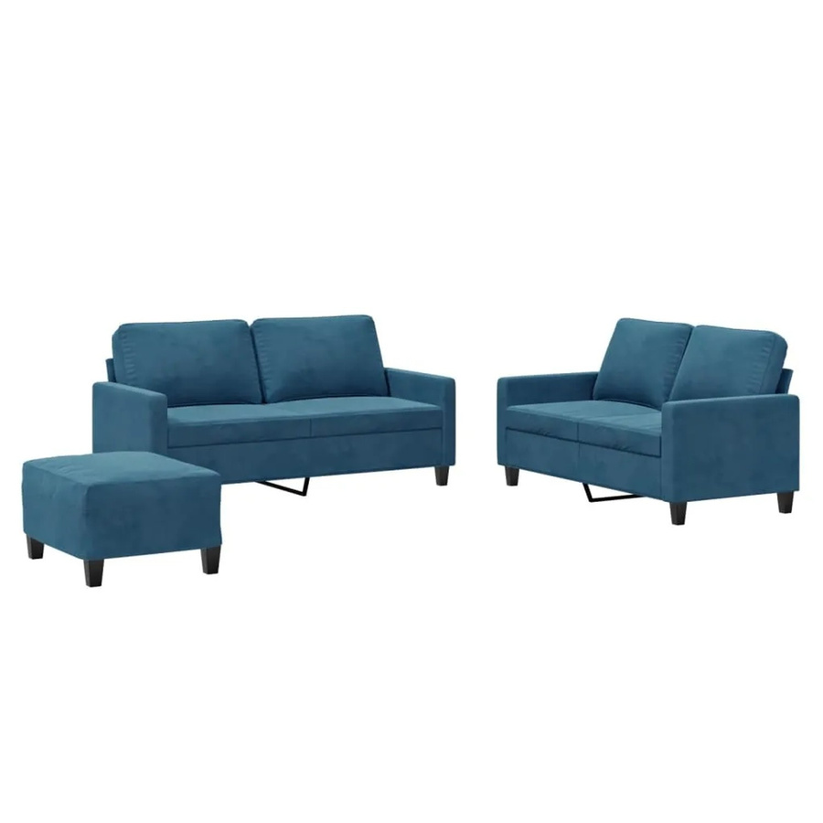 vidaXL 3-teilige Sofagarnitur aus Samt in Blau mit Kissen im modernen Design - Bild 2