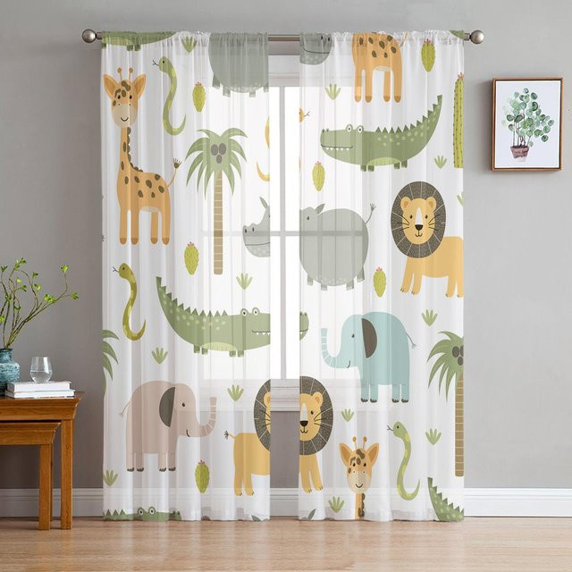 Transparente Tüll Vorhänge mit Cartoon Tier Motiven für Kinderzimmer und Wohnzimmer, Breite: 135 cm, Höhe: 115 cm - Bild 1