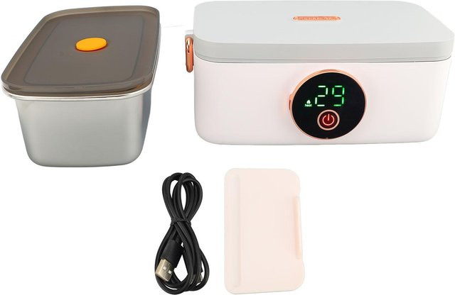 TOMTOP JMS Elektrische Lunchbox in Weiß mit Edelstahl, 1 l Fassungsvermögen, USB-wiederaufladbar und kabellos tragbar - Bild 1
