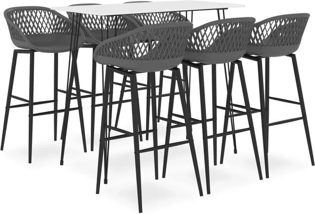 vidaXL 7-tlg. Bar-Set in Weiß und Grau mit Tisch und Stühlen für Bars, Pubs und Restaurants - Bild 1