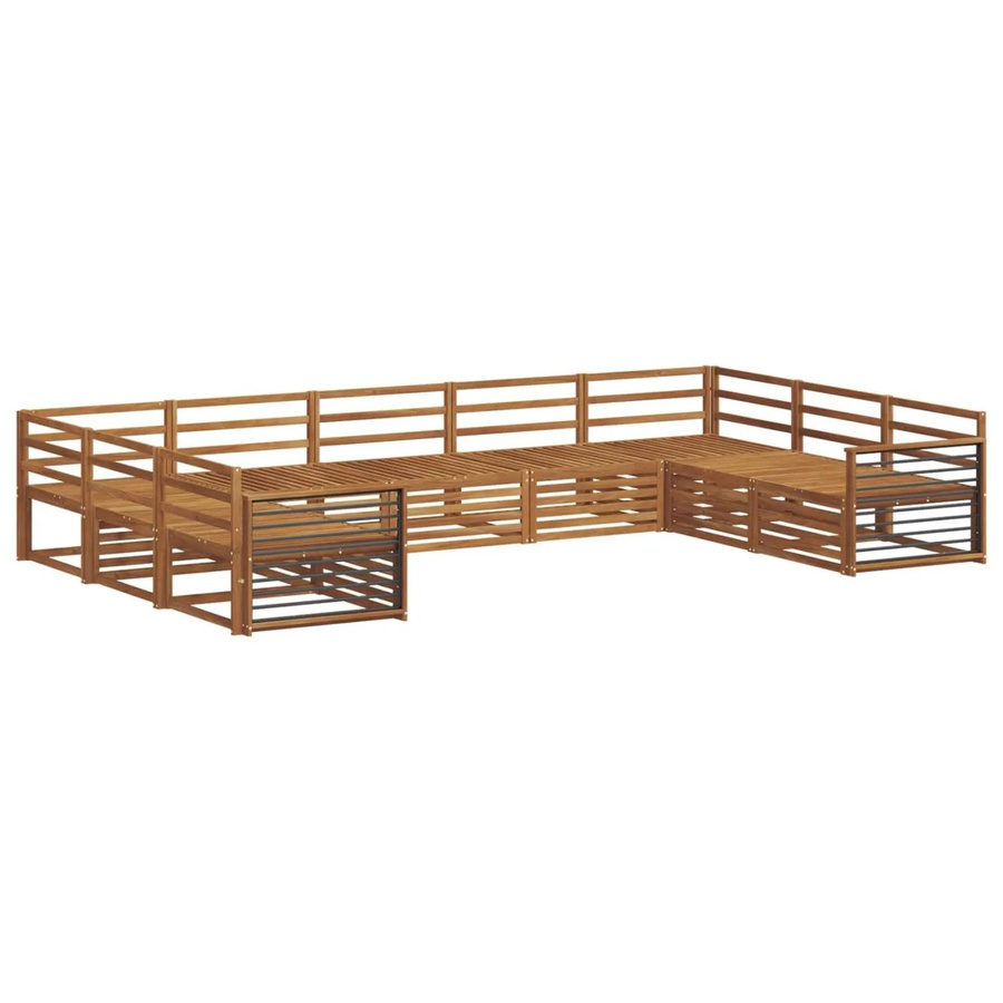 vidaXL Sofagarnitur aus Massivholz Akazie in Natur, 9-teiliges U-Form Sofa Set mit modernem Latten-Design und Armlehnen, braun - Bild 2