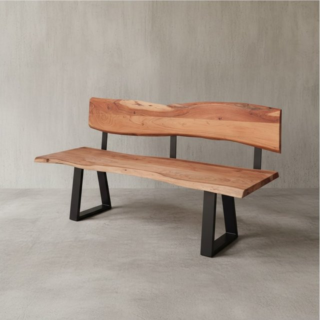 KADIMA DESIGN Esszimmerbank im Landhaus-Stil aus Akazienholz mit schwarzem Eisen-Gestell, Braun/Schwarz, B/H/T: 160 x 84 x 60 cm - Bild 1