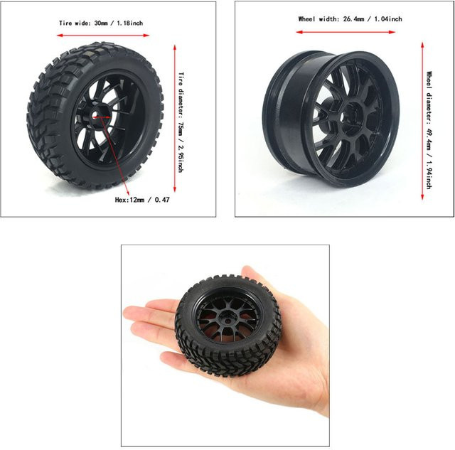 YSIDO RC Reifen, 4-teiliges Set, 75mm, 12mm Hex Naben - Bild 1