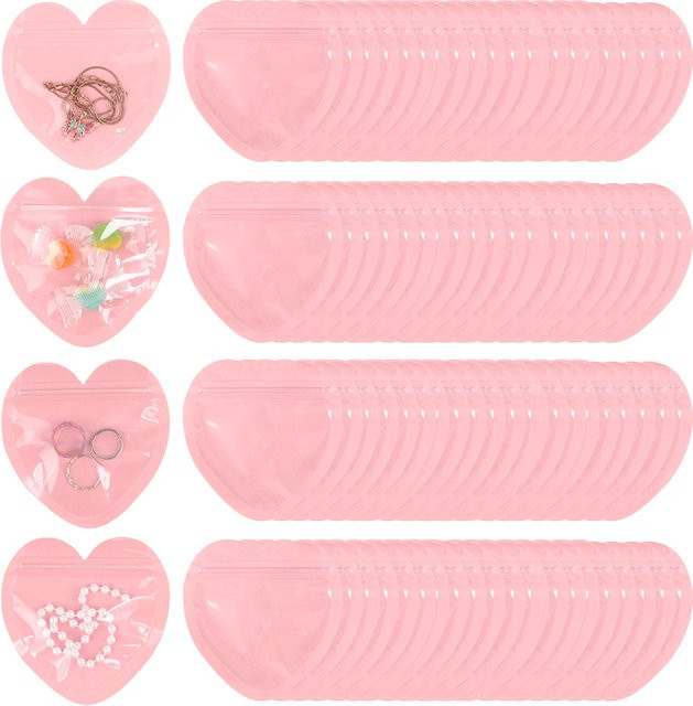 ZQNYCY Druckverschlussbeutel in Herzform aus Kunststoff, Farbe: Pink - Bild 1