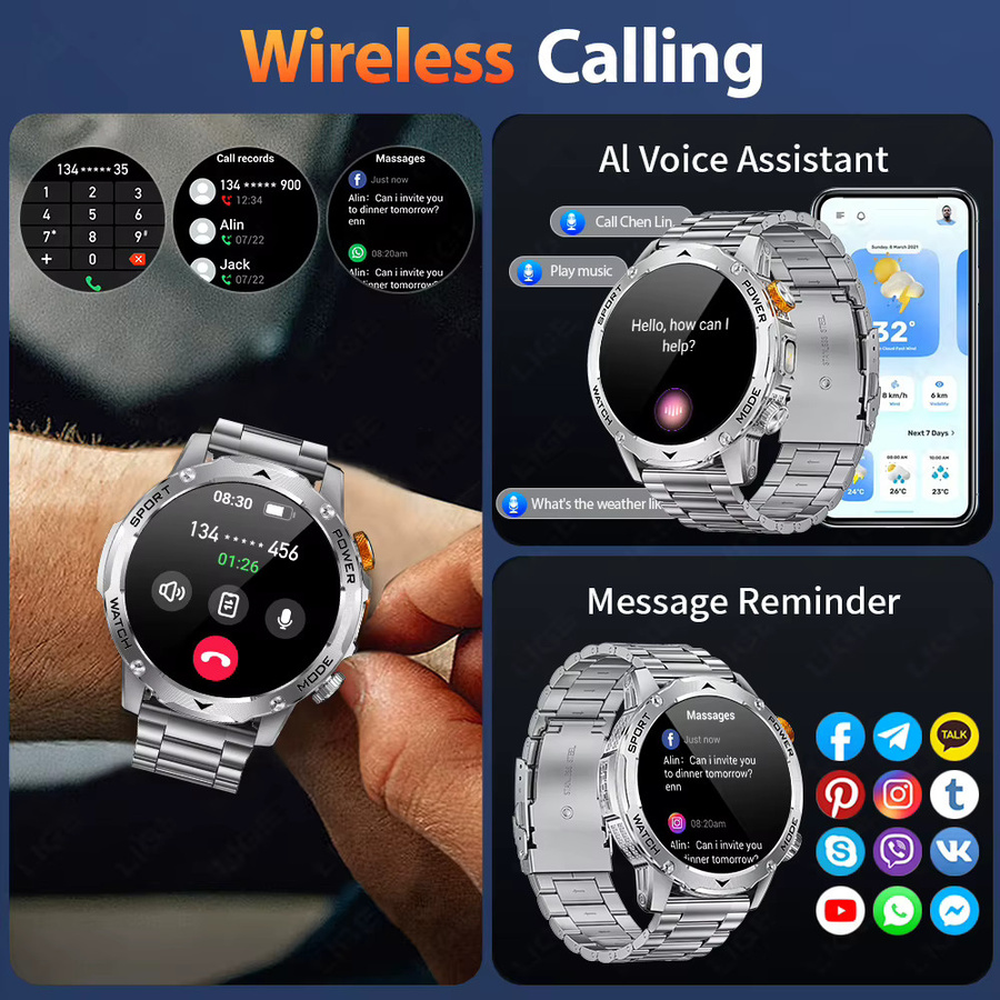 LIGE Smartwatch mit 1,7 Zoll Bildschirm, Bluetooth Anruf, Sprachassistent und IP68 Wasserdichtigkeit für Sport und Fitness, Grau/Silber - Bild 5