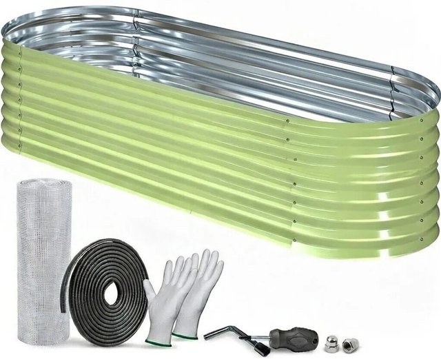TTL GARDEN Ovales Garten-Hochbeet FUSION 6-in-1 aus verzinktem Metall in Salbei, B/T/H: 200 x 60 x 45 cm - Bild 1