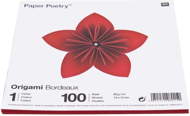 Rico Design Paper Poetry Origami Papier in Bordeauxrot, 100 Blatt, B x T: 15 x 15 cm - Bild 1