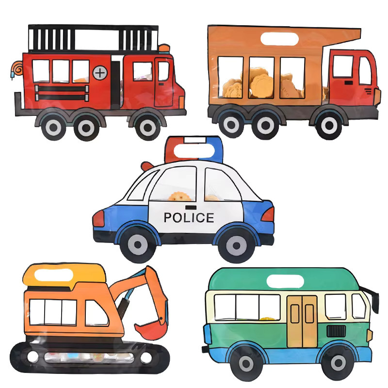 ZQNYCY Geschenkbeutel mit Lkw Bagger Polizei und Baustellen-Motiven für Kindergeburtstage, Mehrfarbig, Kunststoff - Bild 3