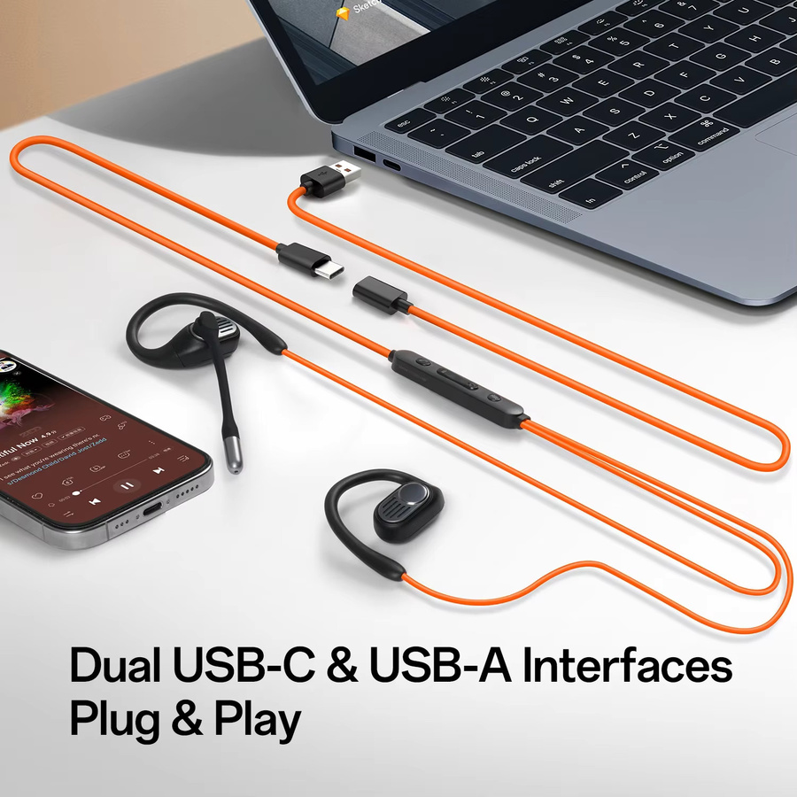 Oneodio OpenRock Lin 10 Kabelgebundene Open-Ear-Kopfhörer in Schwarz mit AI ENC-Mikrofon und USB-C Anschluss für Büro und PC - Bild 4