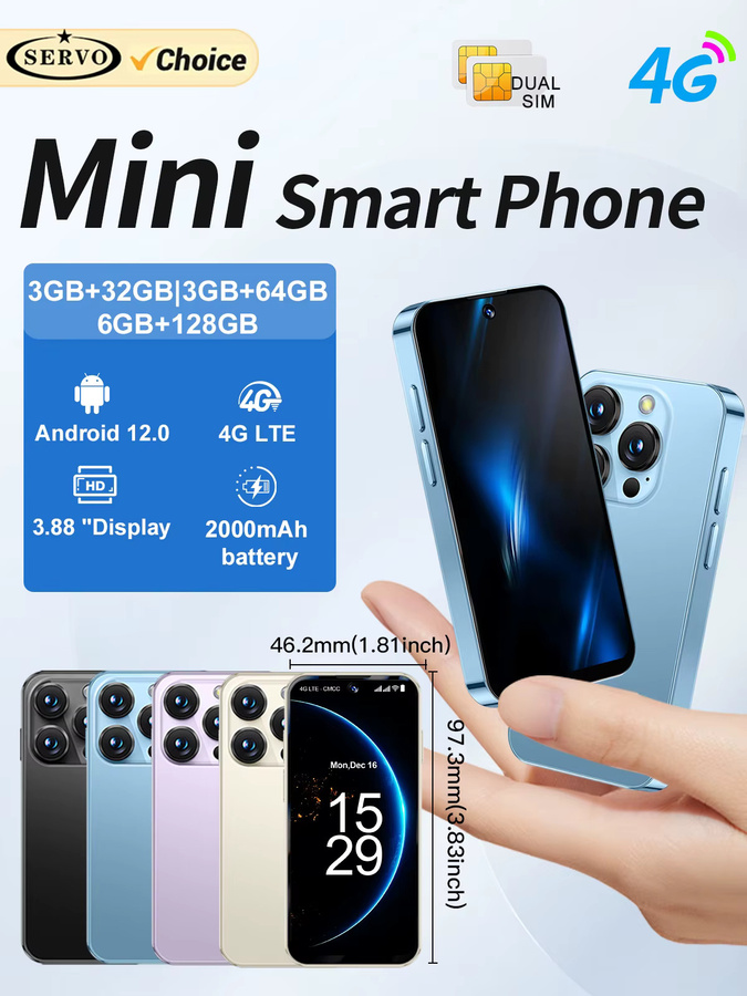 SERVO 19Pro Mini Smartphone mit 3,88 Zoll Display, 4G LTE, Android, Dual-SIM, WLAN und Play Store in Blau - Bild 6