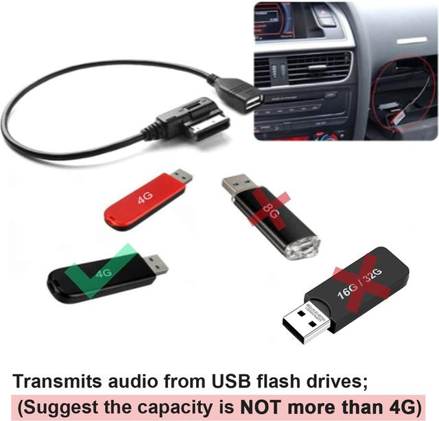 ALLOET USB auf AUX Audio Adapter in Schwarz für Audi A3 A4 A5 A6 A8 Q5 Q7 - Bild 1