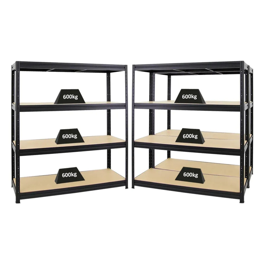 3er Set PROREGAL Schwerlastregal Dino Schwarz, H x B x T: 180 x 160 x 60 cm, Fachlast 600 kg mit verstellbaren Regalböden aus MDF und Metall - Bild 2