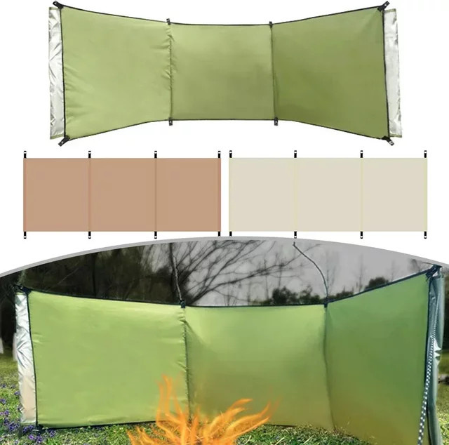 Tragbare Outdoor-Windschutzscheibe als Sichtschutz für Camping und Picknick in Grün, Gelb und Weiß - Bild 1