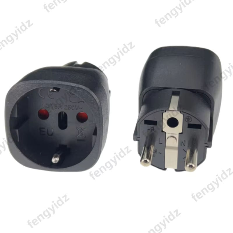 Fengyidz Konvertierungsstecker EU-9 zweipoliger Rundfuß-Stecker von Schweizer/Brasilianischem Netzteil auf Euro-Stecker, Schwarz - Bild 4