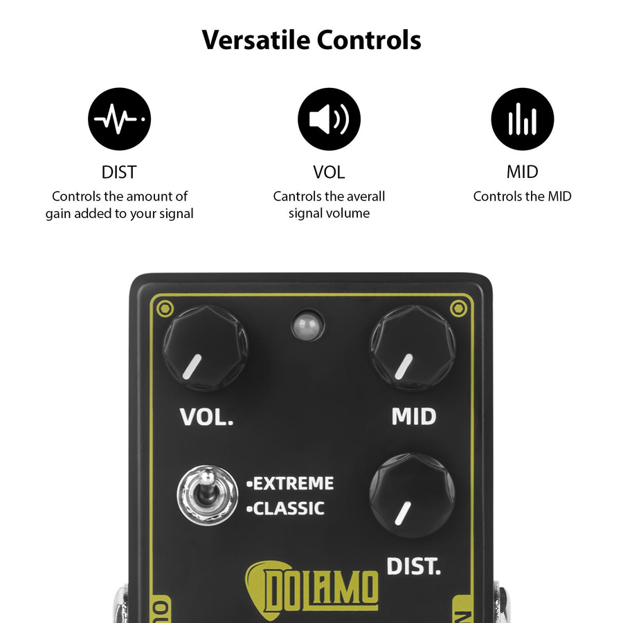 Dolamo Heavy Metal Gitarren-Effektpedal High Gain Distortion in Schwarz - Bild 3