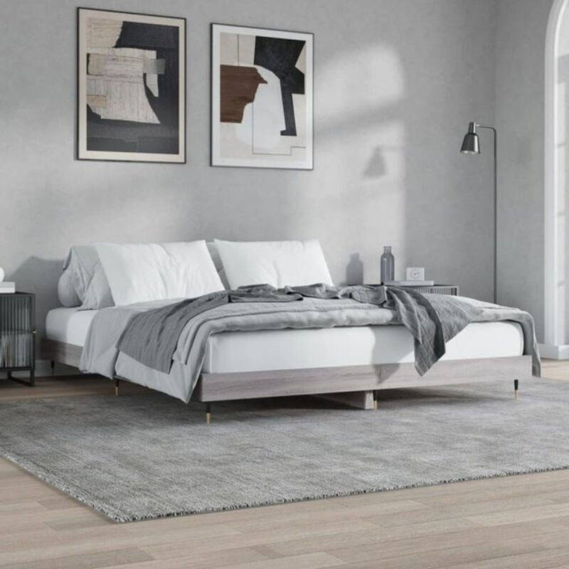 Vidaxl Bettgestell aus Holzwerkstoff in Grau, Modernes Design ohne Matratze, B/T/H: 160 x 200 cm - Bild 1