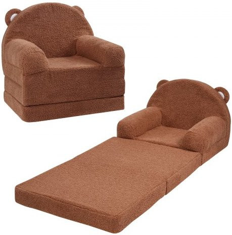VEVOR Kids Couch 2-in-1 Kinder Sofa und Liege aus Snowflake Velvet Fabric in Braun - Bild 1