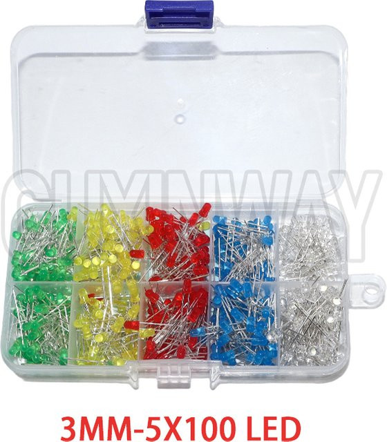 GUXINWAY LED-Dioden Elektronik-Kit Box mit F3 und F5 Leuchtdioden in Weiß, Grün, Rot, Blau und Gelb - Bild 1