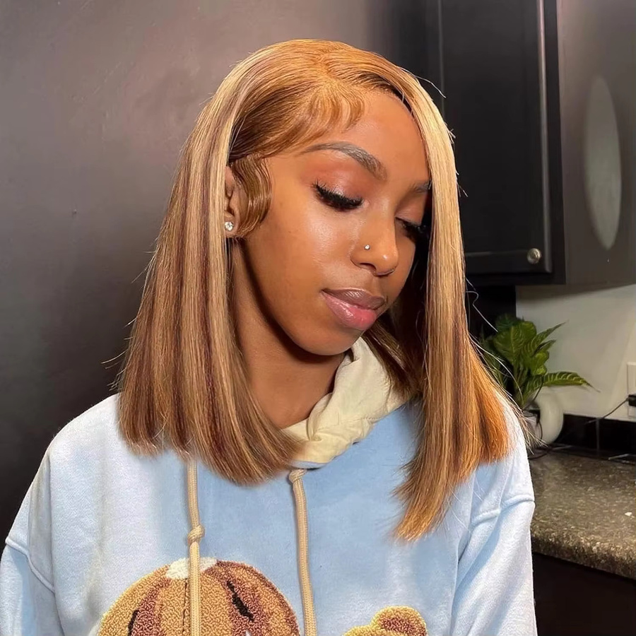 COVERQUEEN Bob-Perücke mit Highlights, 13x4 HD Lace Front, Burgunderrot, Damen - Bild 1
