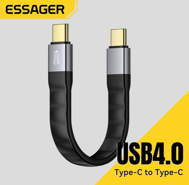Essager USB 4.0 Typ-C-Kabel in Schwarz mit 40 Gbit/s Datenübertragung, 8K Video und 240 W PD Schnellladefunktion für MacBook, iPhone und Laptop - Bild 1