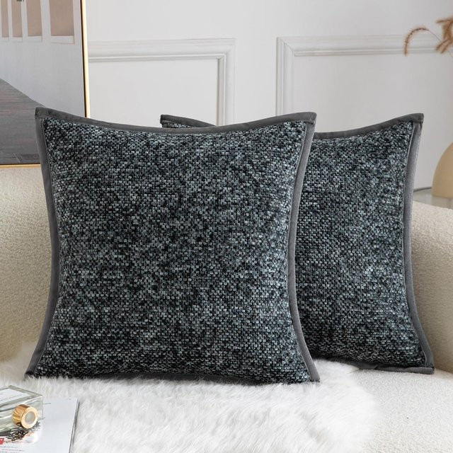 2er-Set HASE FiFi Kissenbezüge aus Chenille in Grau im Boho-Stil, B/B: 50 x 50 cm - Bild 1