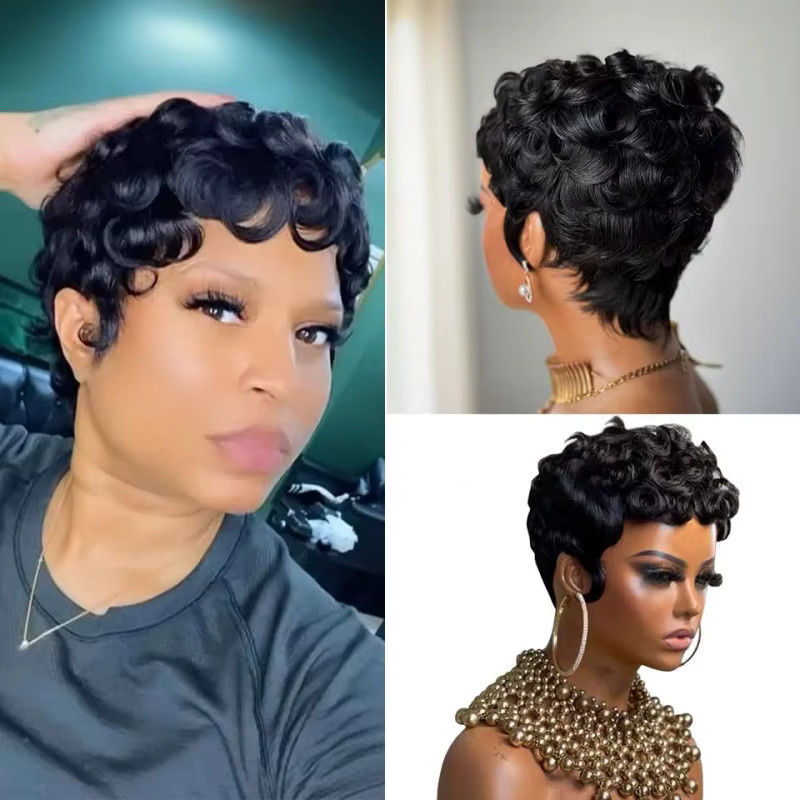 Suri Hair Pixie-Synthetikperücke, lockig, Schwarz, Damen - Bild 2