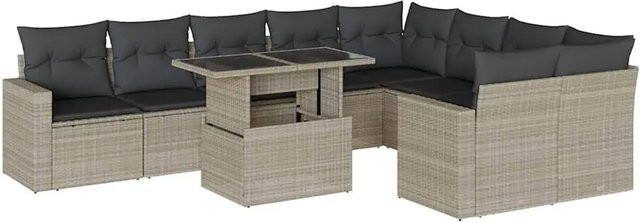 vidaXL 10-tlg. Garten-Sofagarnitur in L-Form aus Polyrattan mit Kissen in Hellgrau - Bild 1