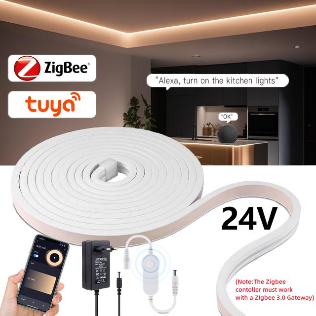 CHNAITEKE Tuya Zigbee Dimmbares RGB LED-Streifenband Neon Flex in Weiß, 24V, Wasserdicht mit Smart APP und Sprachsteuerung - Bild 1