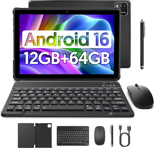 BAKEN Tablet 2026 Modell mit Android 16, 10,0 Zoll Display, 12 GB RAM, 64 GB ROM, Duale Kameras, 6.000 mAh, Blau oder Schwarz - Bild 1